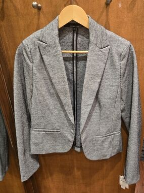 Amanda & Chelsea Gray Pinstripe Cropped Blazer